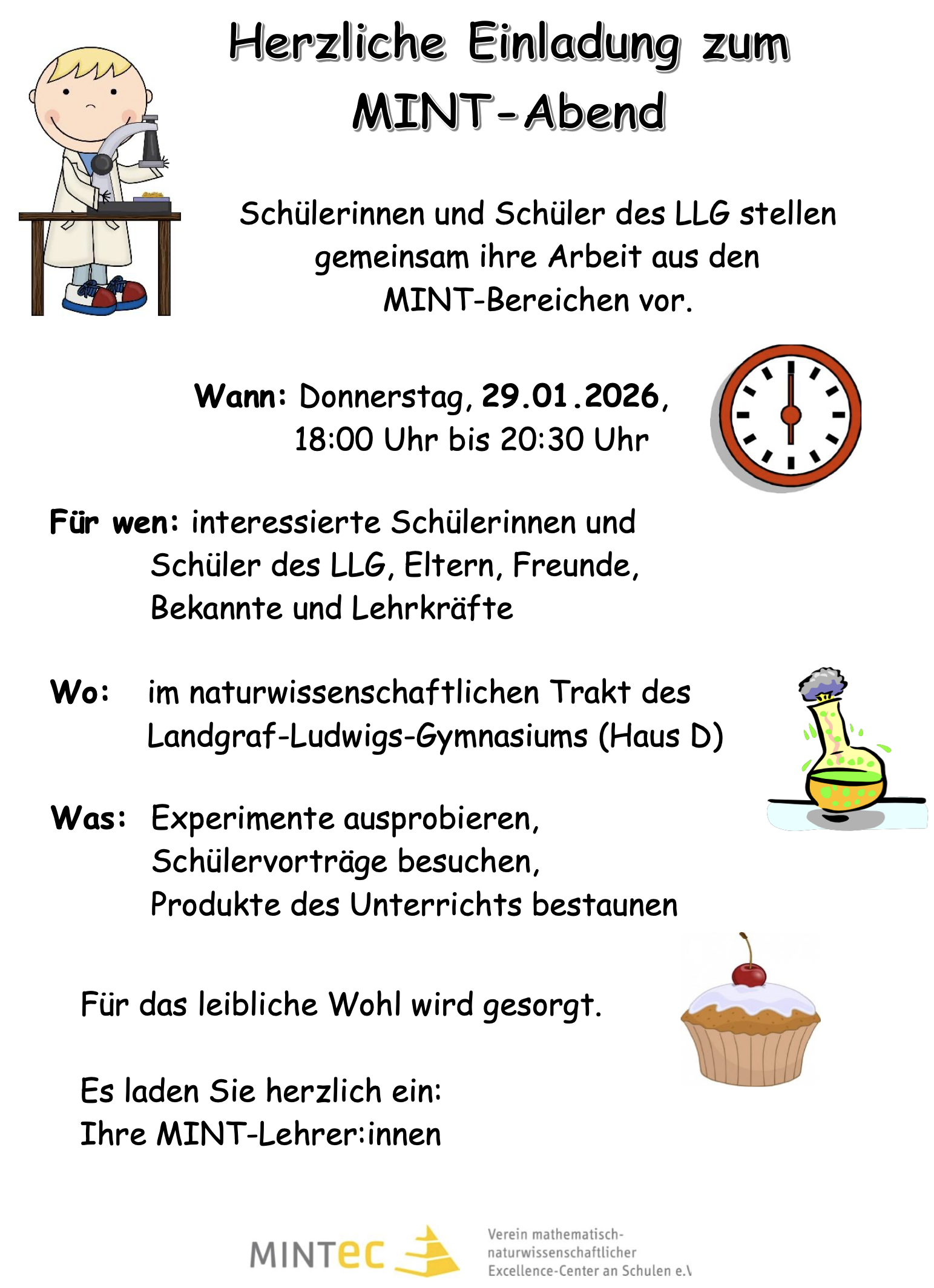 Herzlich Willkommen zum 17. MINT-Abend - Der Abend der Naturwissenschaften am LLG am 29.01.2026